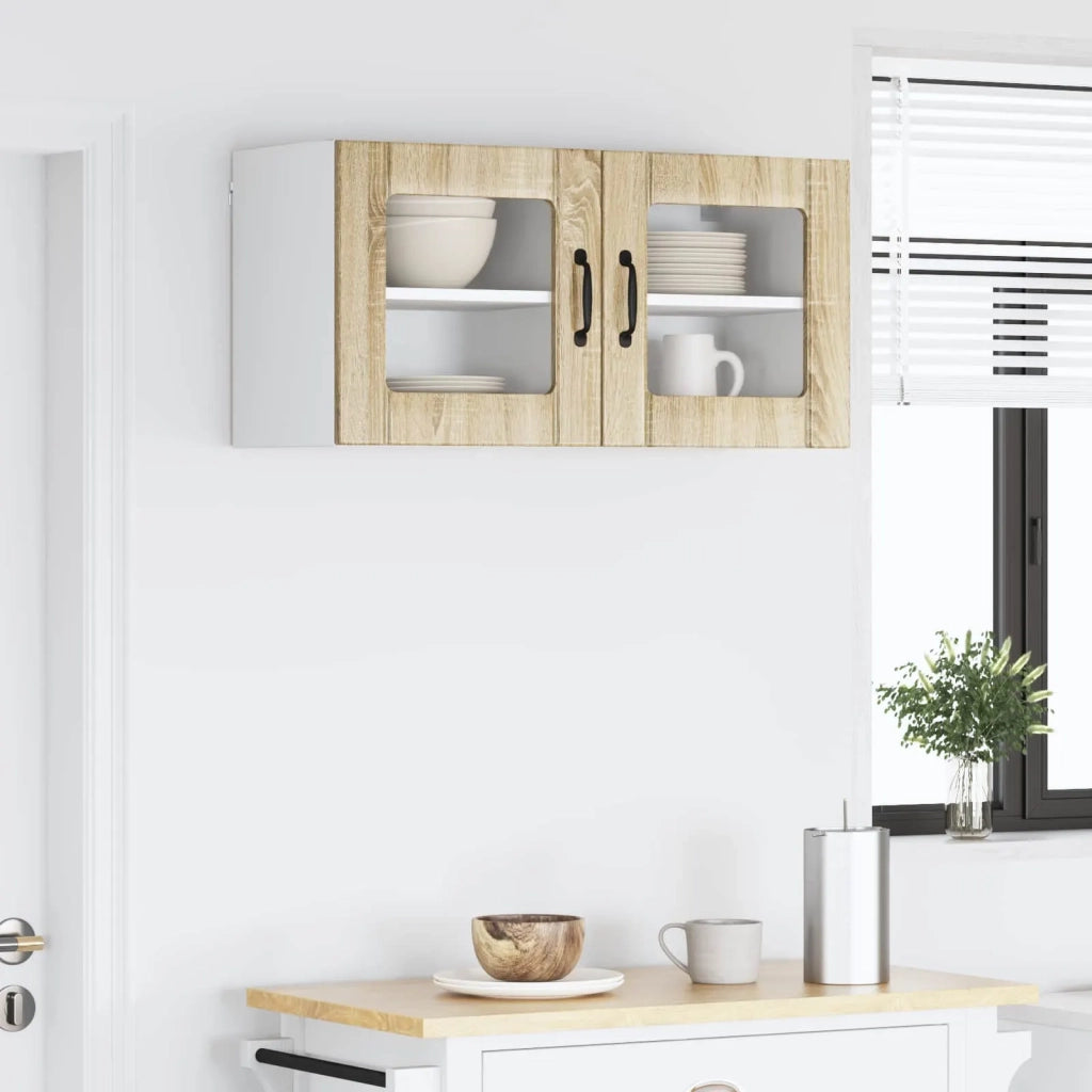 Pensile da cucina | Mobile in vetro da parete LUCCA 2 pz Rovere Sonoma
