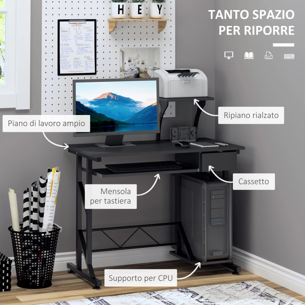 Scrivania da Ufficio con Cassetto e Ripiano Tastiera ¨C Zephmum ¨C Nero, Acciaio e Legno, 90x50x100 cm