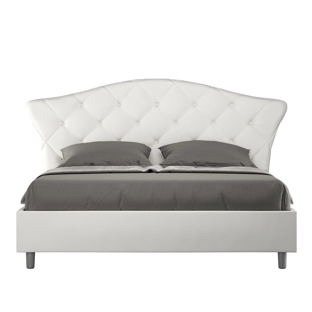 BS COM Letto matrimoniale con rete imbottito 160x190 similpelle bianco