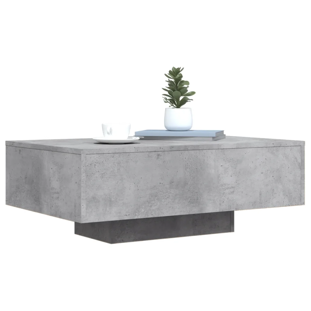 Tavolino da Soggiorno con Luci LED-Tavolino da Salotto-Tavolo Grigio Cemento 85x55x31 cm