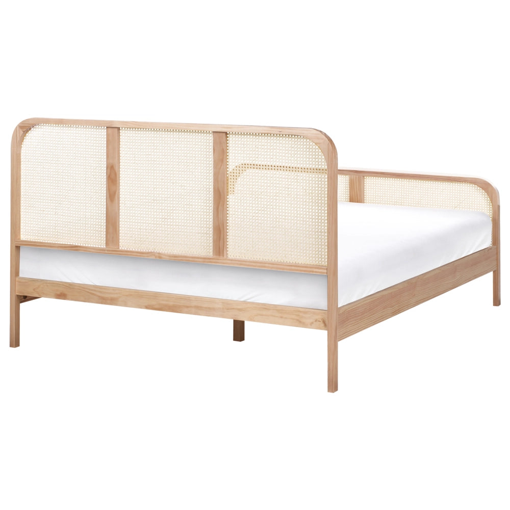 Letto in legno di pino marrone chiaro UE matrimoniale 160 x 200 cm con testata a treccia viennese a doghe stile rustico minimalista