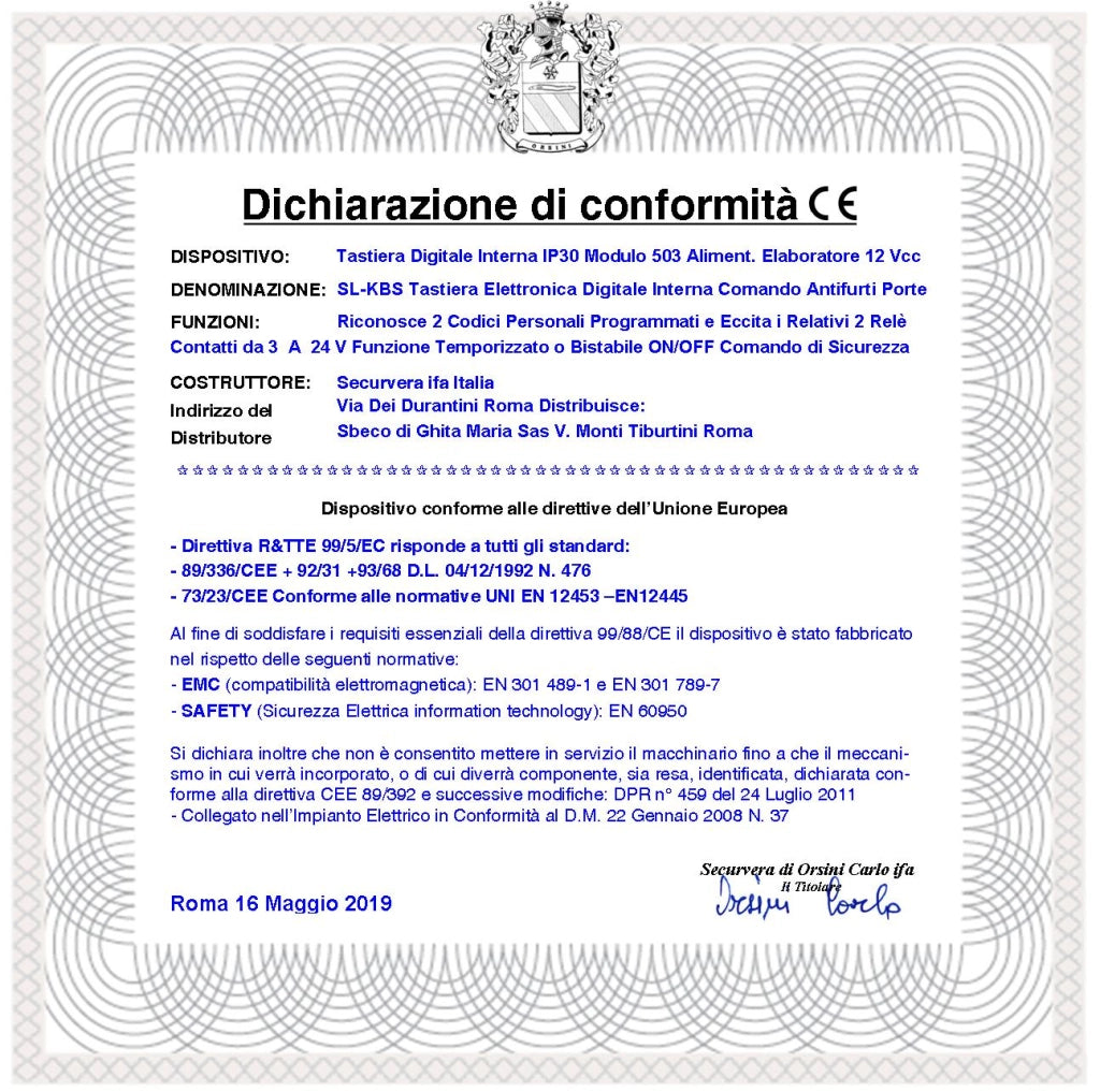 Tastiera Digitale Elettronica Interna Modulo 503 Kit Elaboratore Remoto Gestisce 2 Attivazioni Alimentazione 12 V Codici DTMF 6 Cifre 2 Led e 2 Relè Con Funzioni Programmabili Protezine IP44 Apriporta