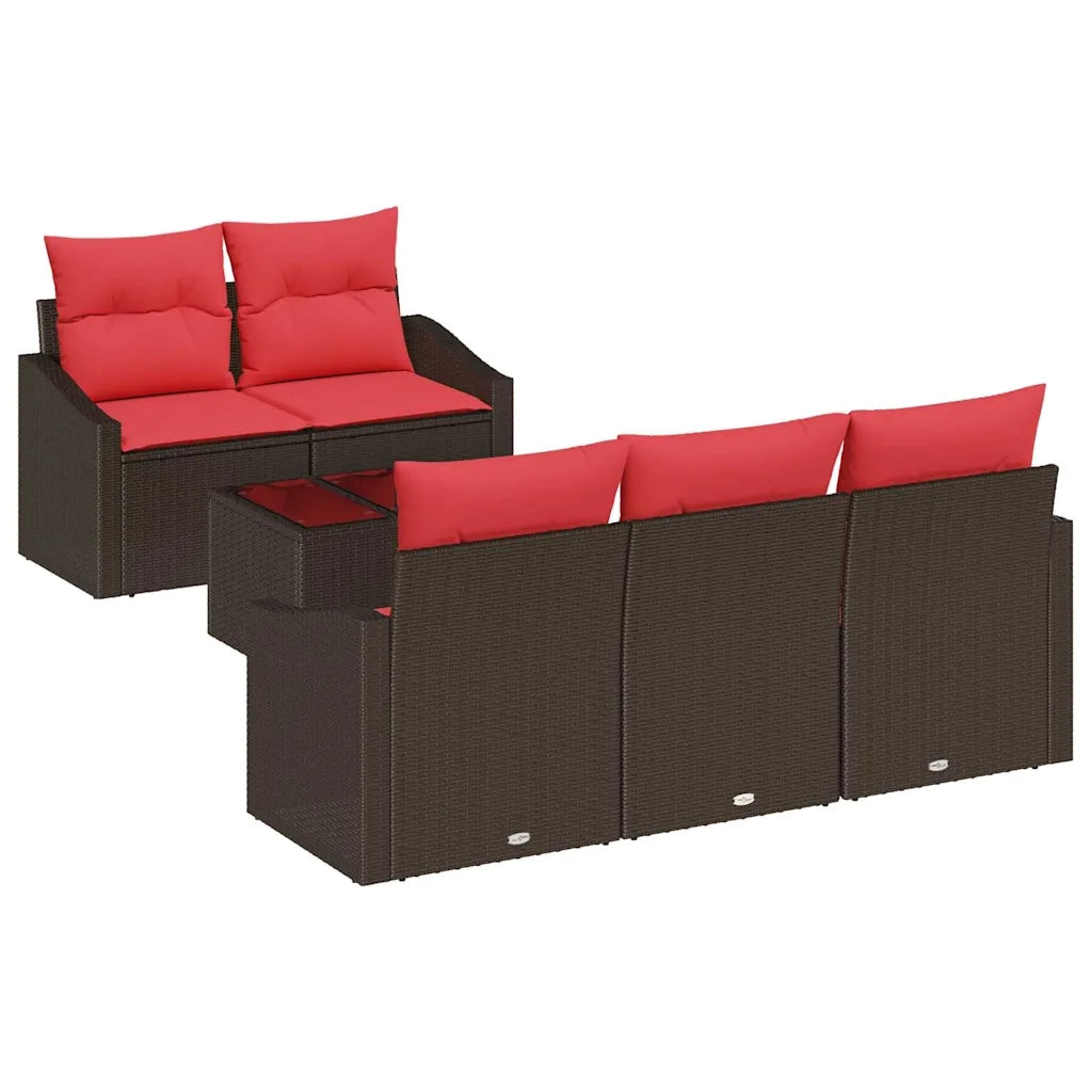 Set di divani 6 pz 3-Numero di posti Marrone e Rosso polyrattan 3346604
