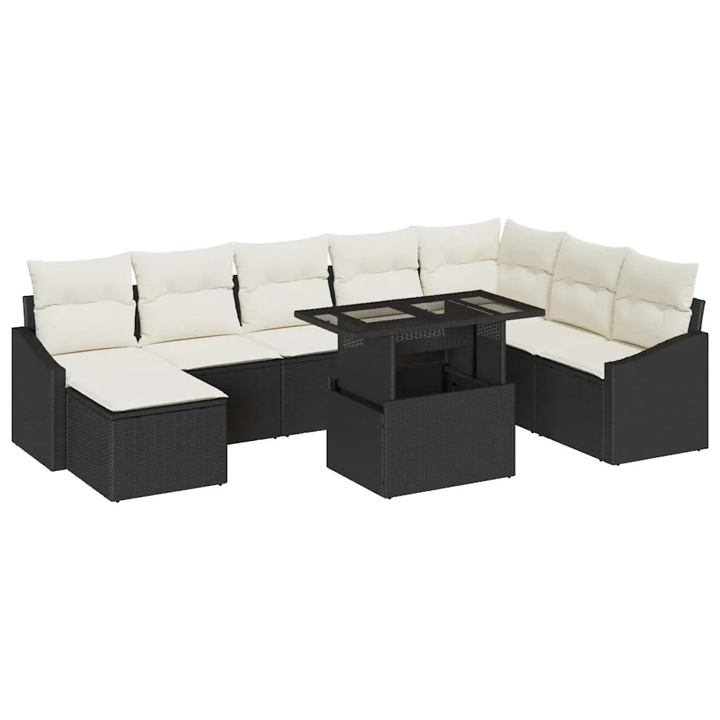 Set di divani con cuscino 9 pcs Nero e Crema polyrattan 3349053