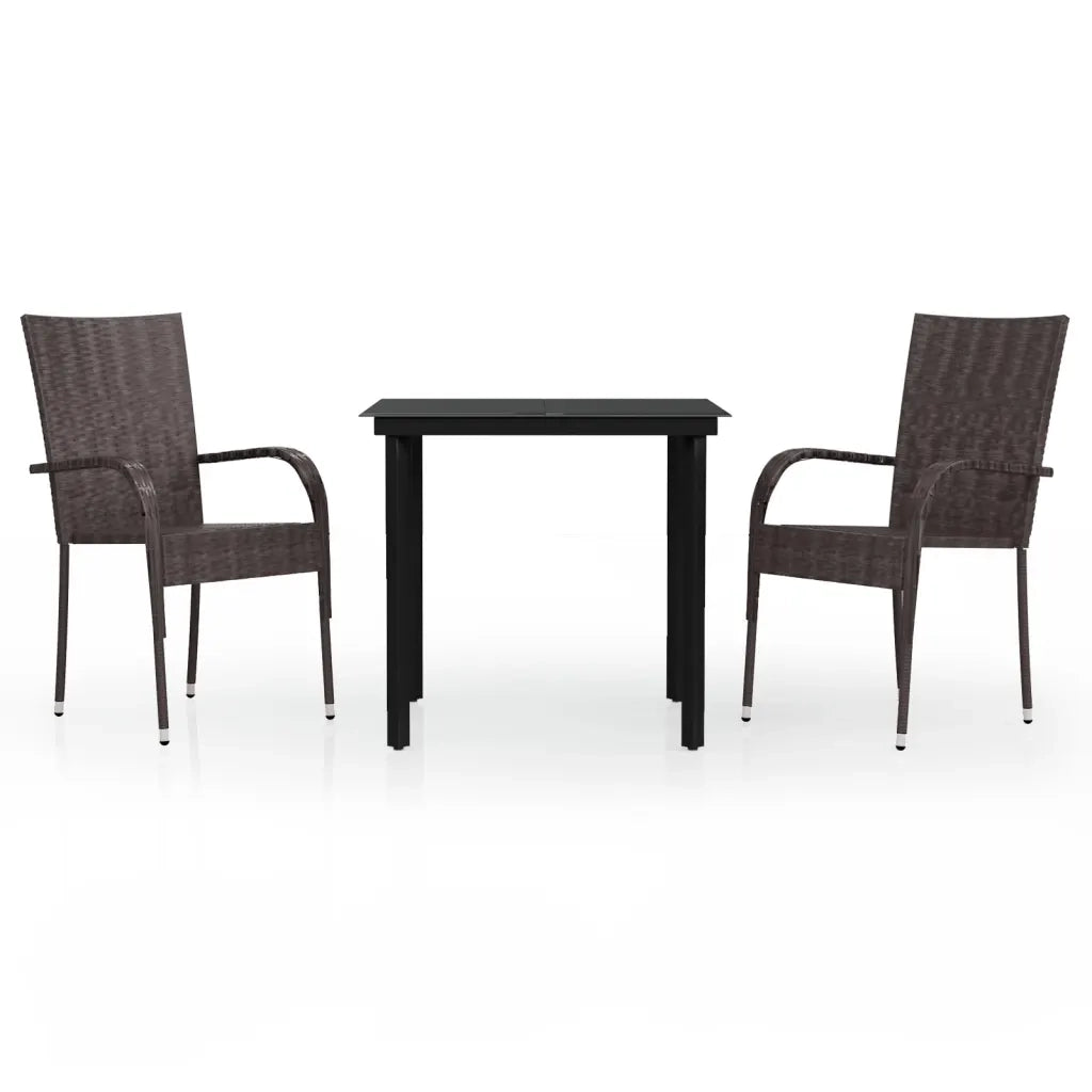 Set da Pranzo per Giardino 3 pz | Set Salotto da Giardino Marrone e Nero