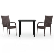 Set da Pranzo per Giardino 3 pz | Set Salotto da Giardino Marrone e Nero