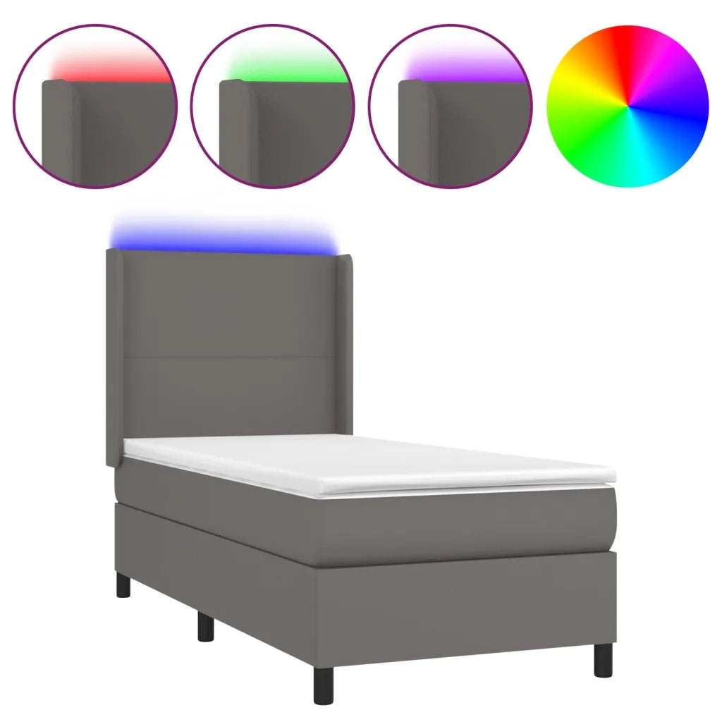 Giroletto Molle con Materasso e LED Grigio 90x200cm Similpelle