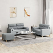 Set Divani 3 pz con Cuscini Grigio Chiaro in Tessuto