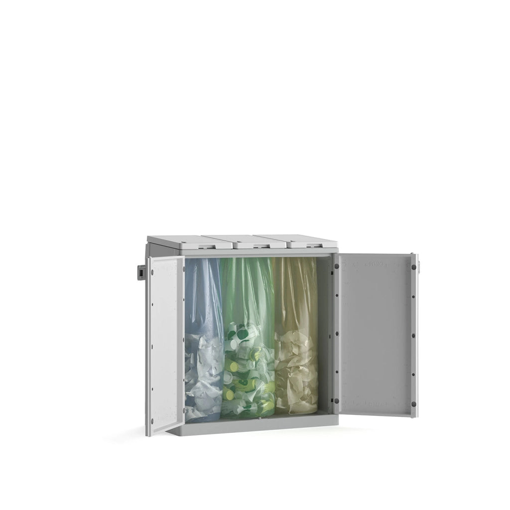Armadio Pattumiera Differenziata 2 Ante 94x45x87 cm Keter Recyclo Basic Grigio e Bianco