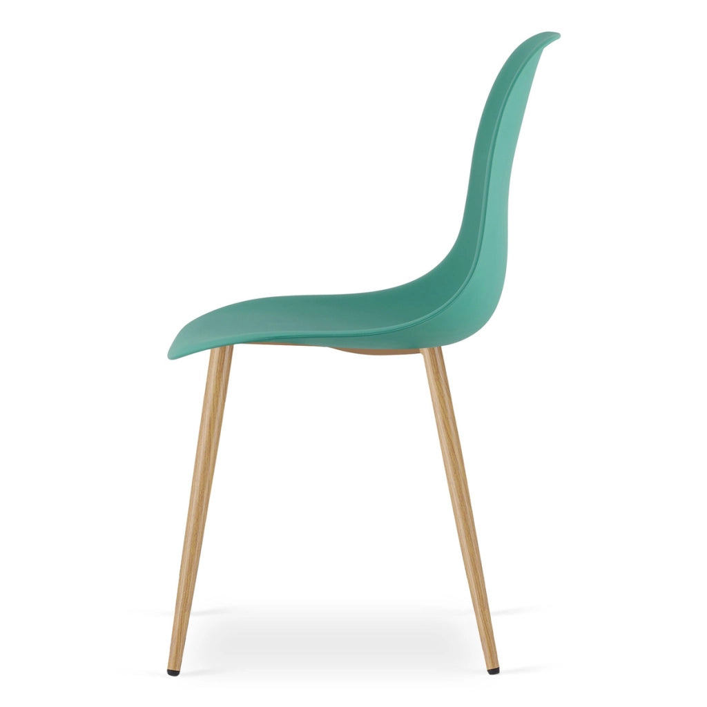 Sedia scandinava WAT verde con gambe effetto legno