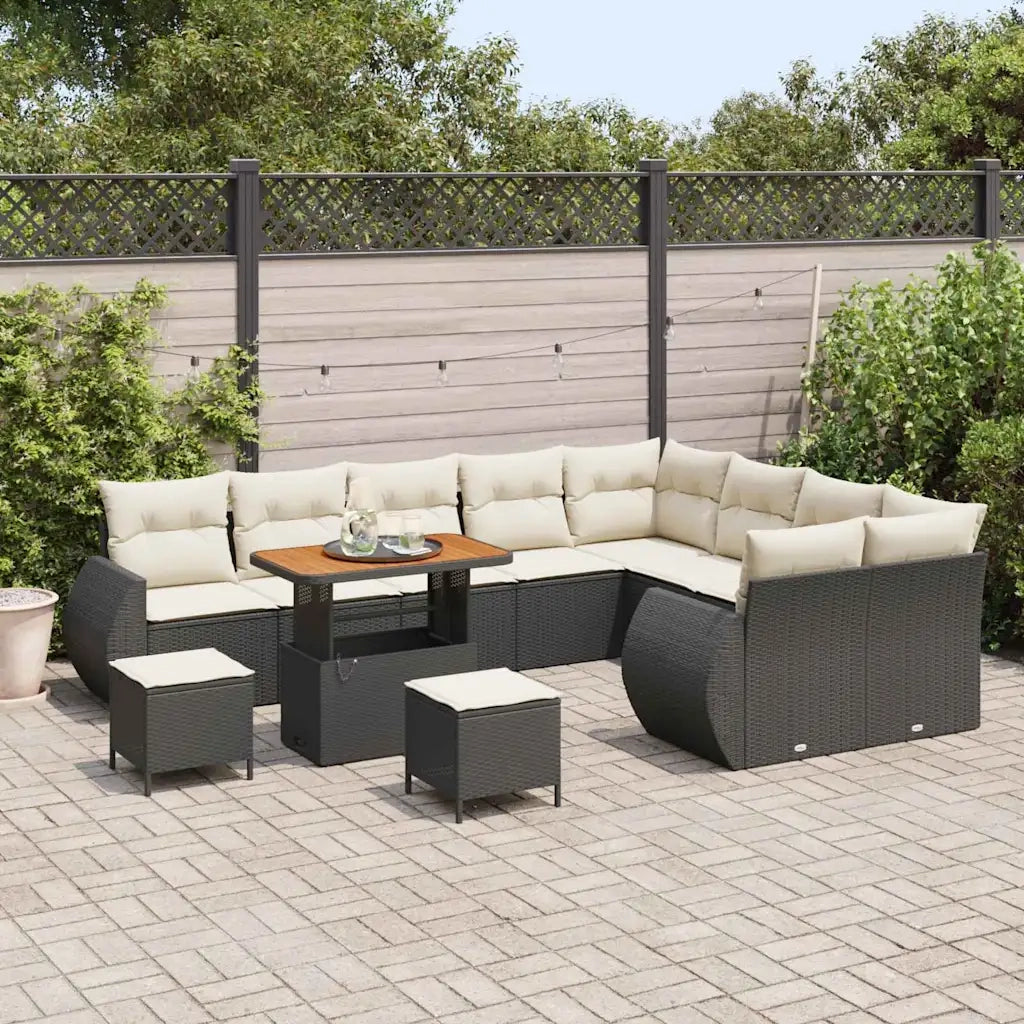 Set Divano da Giardino 12 pcs Nero polyrattan