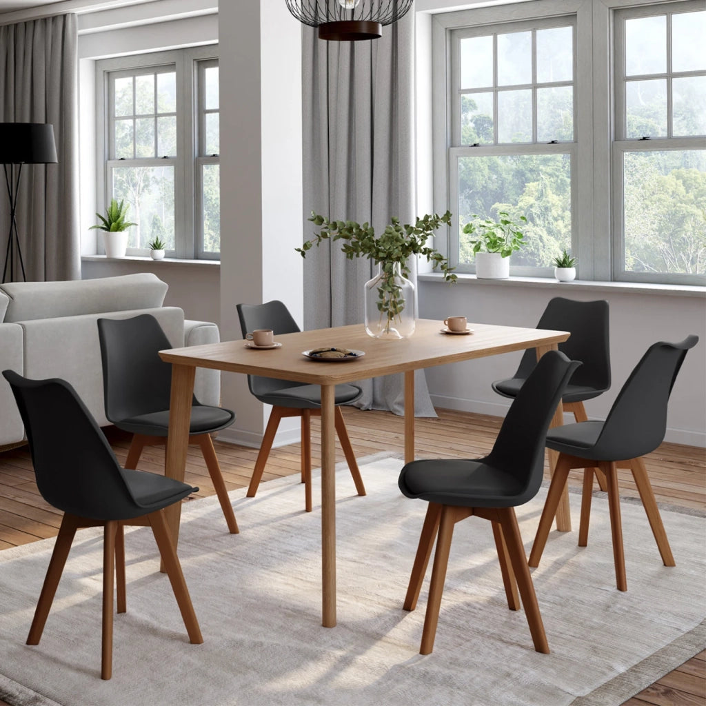 IDMarket - Set di 6 sedie SARA nere con gambe scure per sala da pranzo