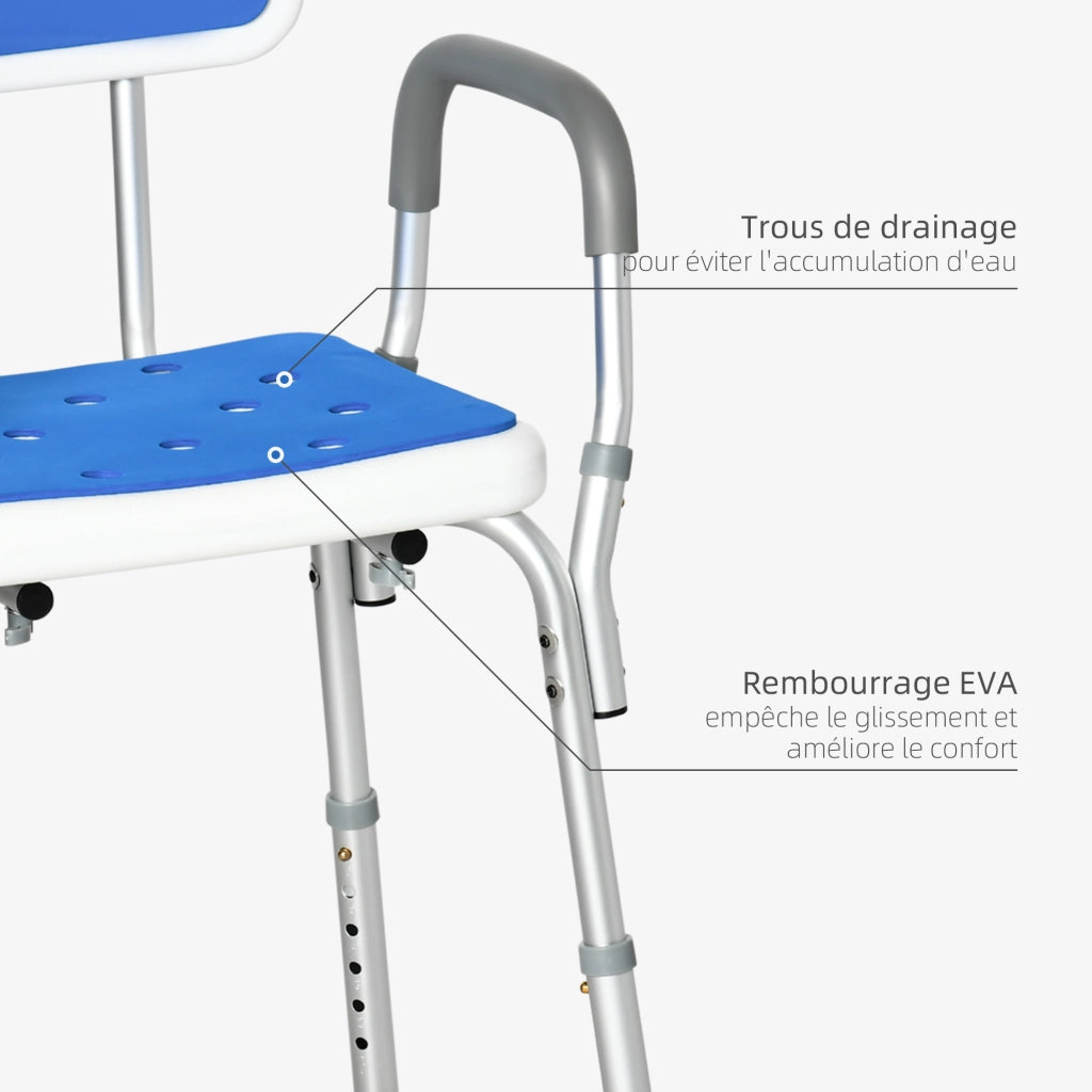 Sgabello da doccia ergonomico regolabile ¨C Minimal ¨C 56.5x53.5x87 cm bianco e blu