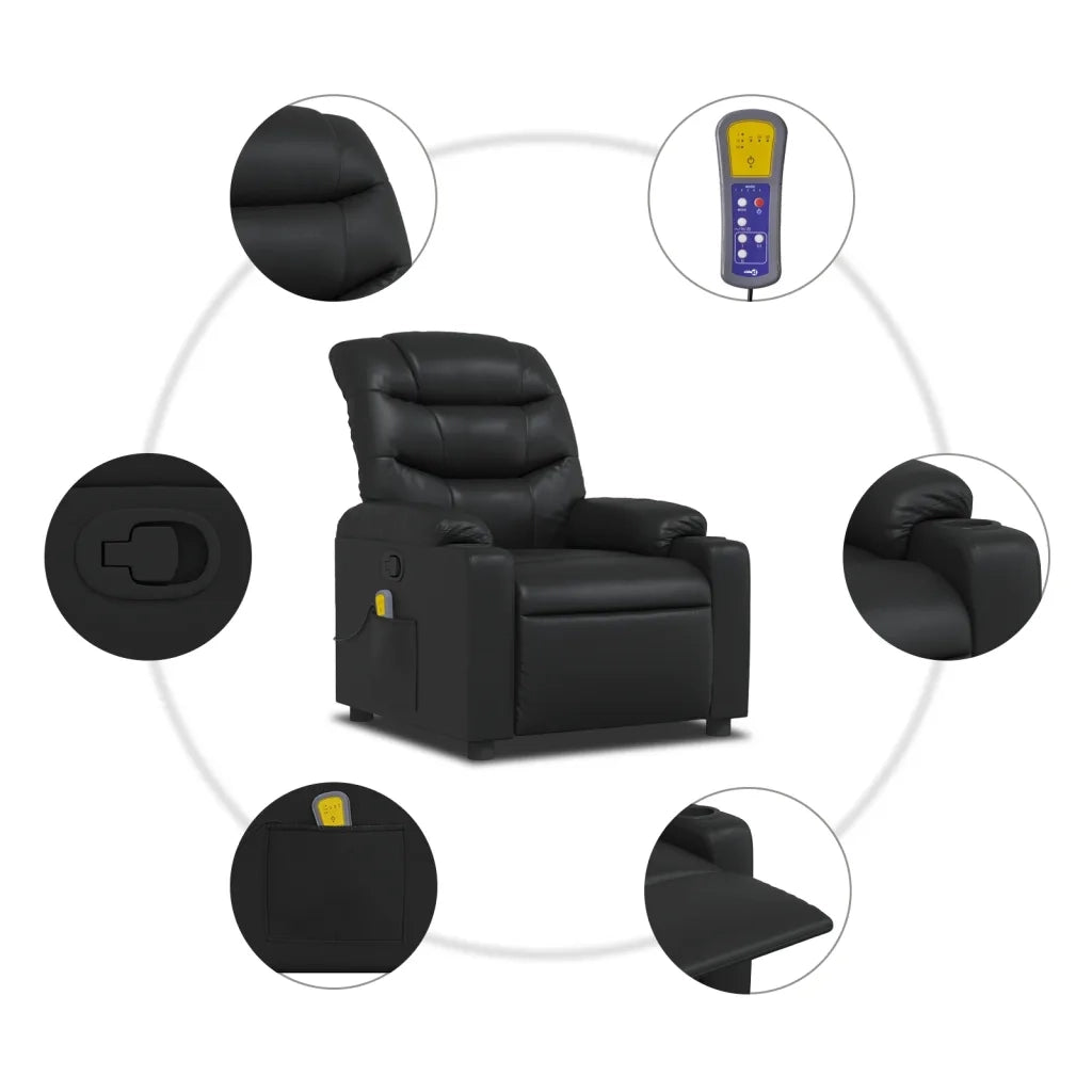 Poltrona Massaggiante | Sedia Relax Reclinabile Nera in Similpelle