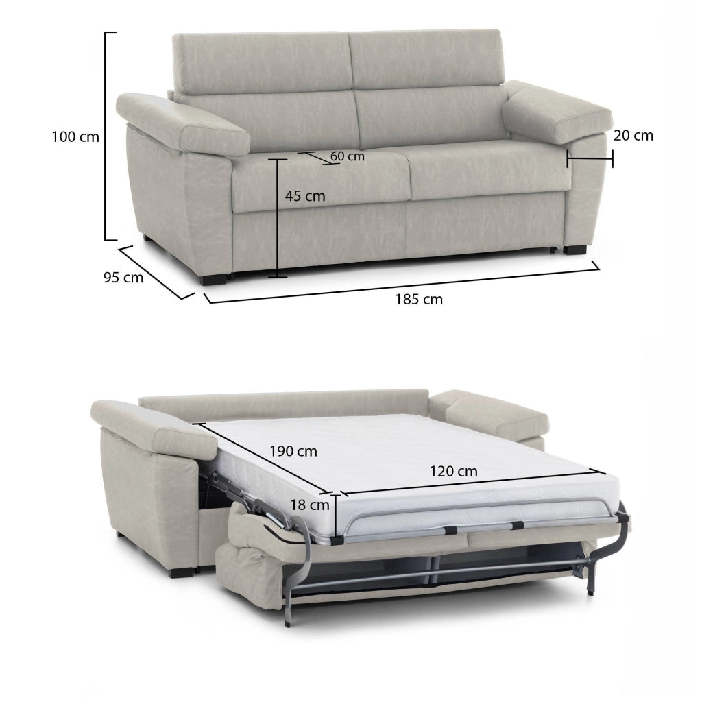 Salorno, Divano Letto 2 Posti Sfoderabile Made in Italy, 185x95 cm Beige