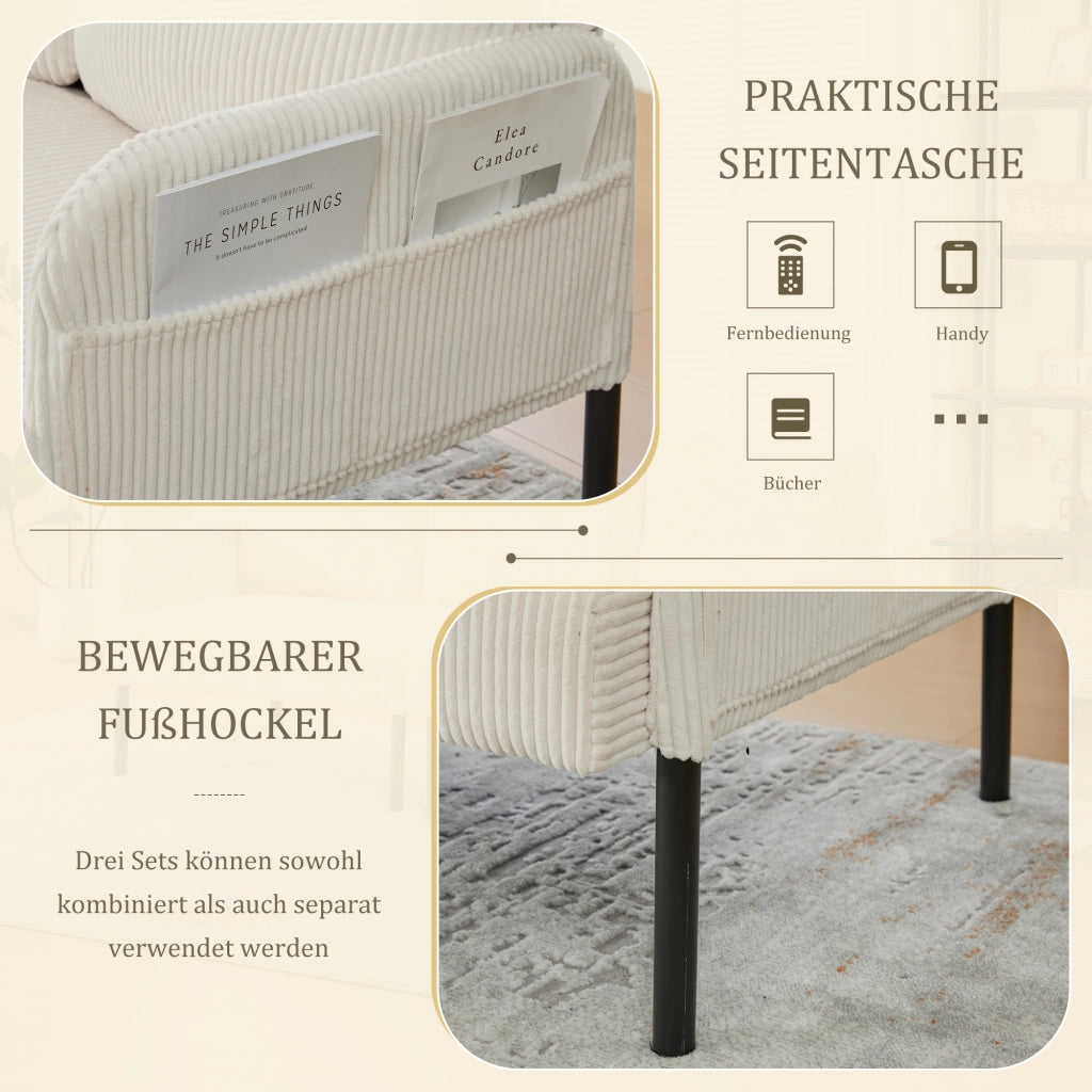 DIVANO 3 POSTI 171x72x80 cm in corduroy Beige