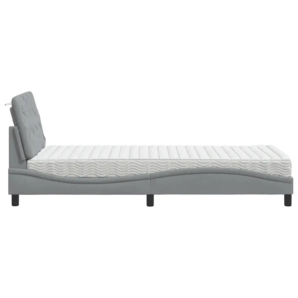 Letto con Materasso Grigio Chiaro 90x190 cm in Tessuto