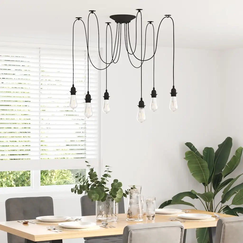 Lampada a Sospensione con 6 Portalampada E27 in Metallo Nero 4103455