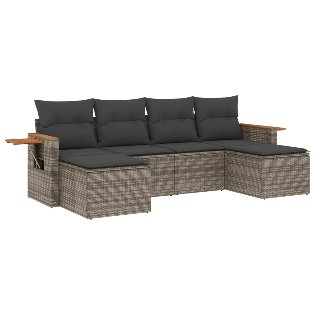 Set Divano da Giardino 6 pz con Cuscini Grigio in Polyrattan