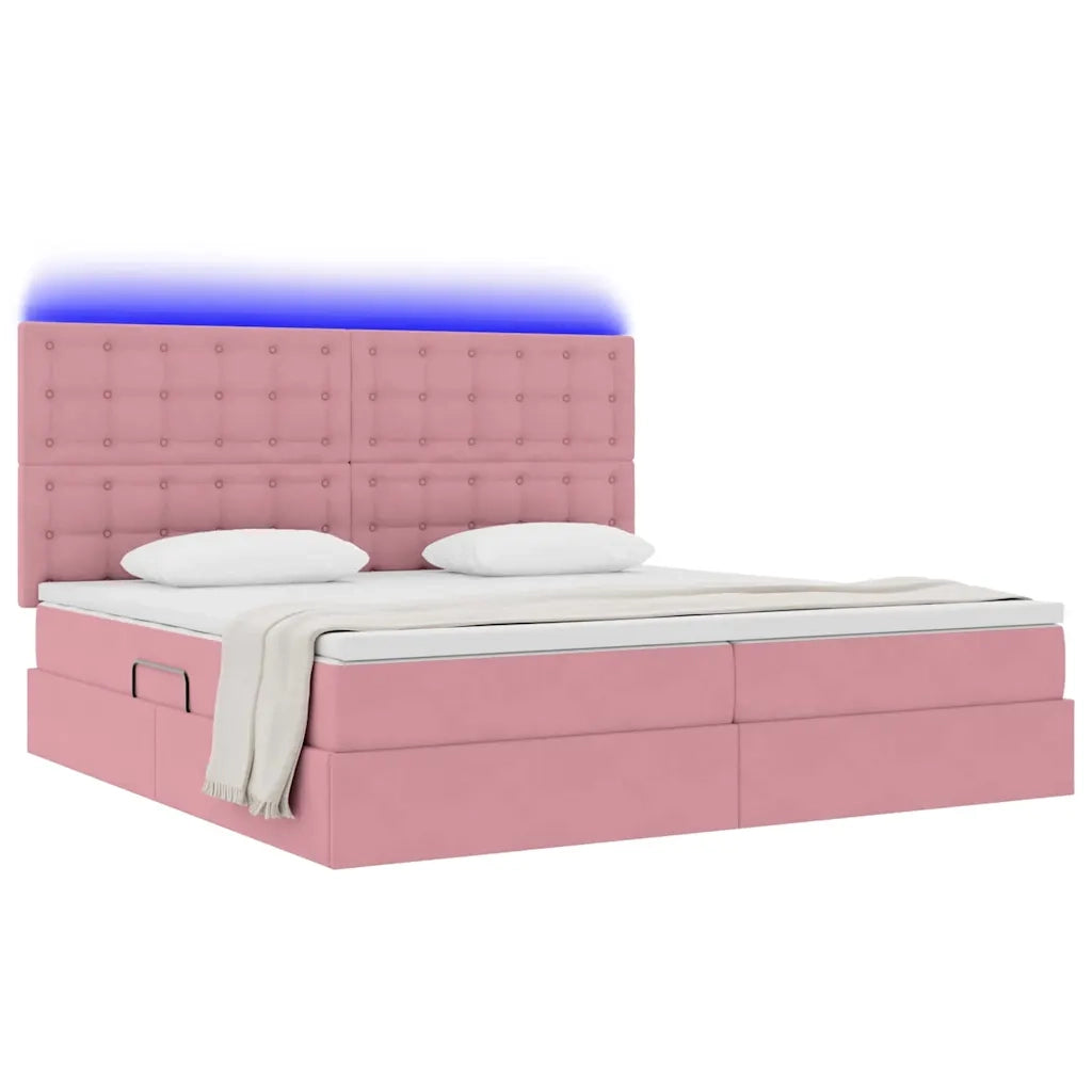 Letto con contenitore e LED con led Rosa 200 x 200 cm Velluto