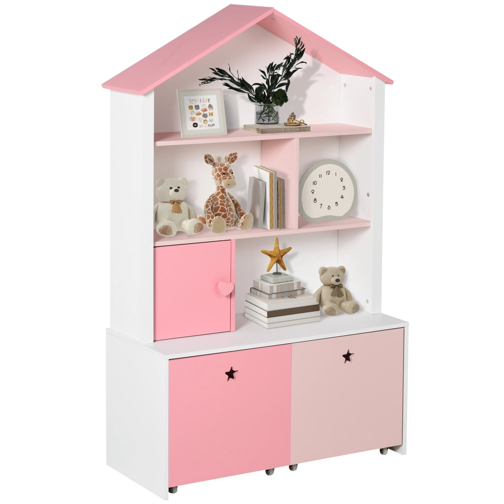 Libreria per Bambini con 4 Ripiani, 1 Anta e 2 Cassetti ¨C Minimal ¨C 80x34x130 cm Rosa e Bianco