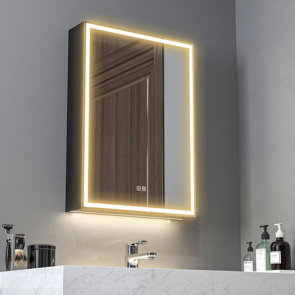 Armadietto Bagno con Specchio e Luci LED ¨C Zephmum ¨C Nero