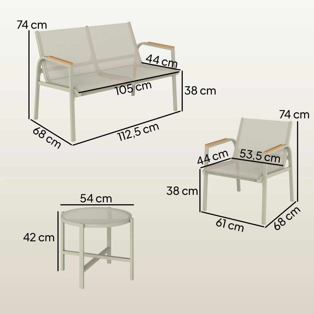 Set Salotto Giardino 4 Pezzi ¨C Xylo ¨C Divano 2 Posti, 2 Poltrone, Tavolino Vetro Verde