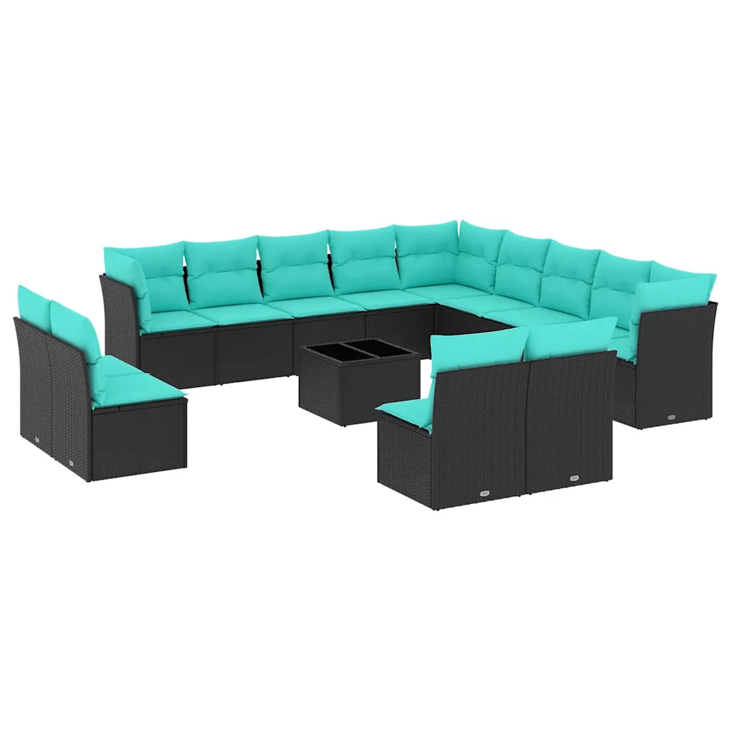 Set Divani da Giardino 14 pz con Cuscini Nero in Polyrattan 3218497