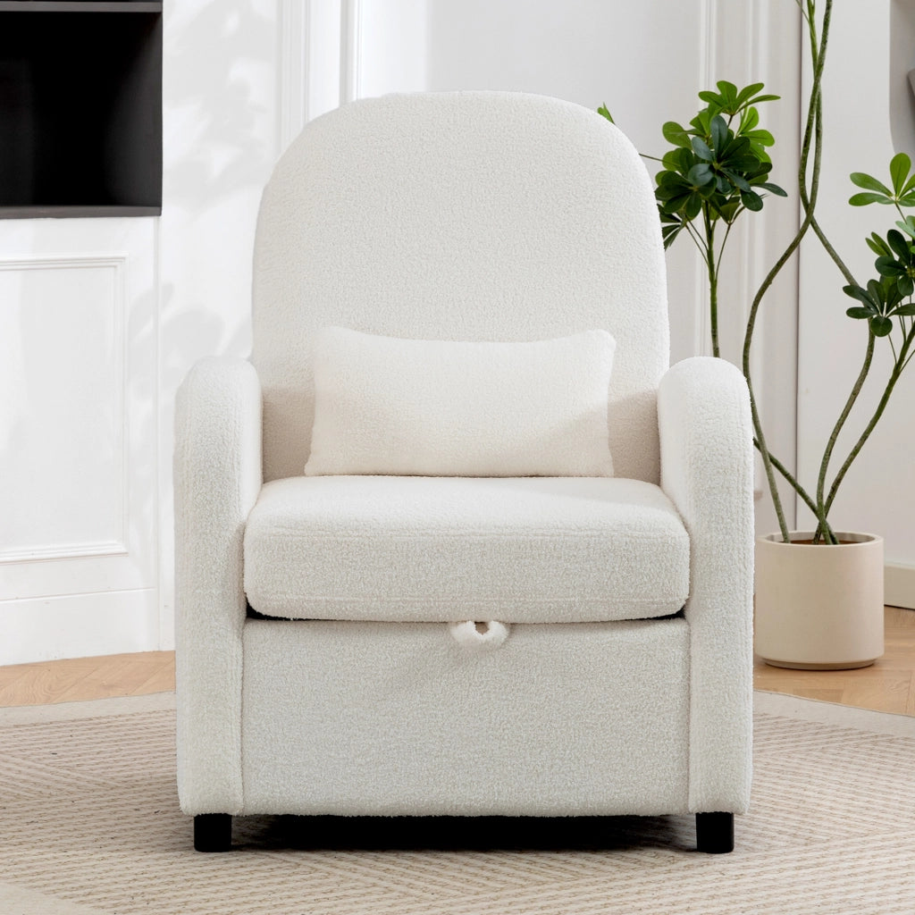 Poltrona Relax Moderna con Contenitore ¨C Xylo ¨C Rivestimento Pile Teddy Crema 76x77x95 cm