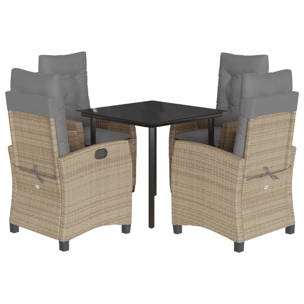 Set Pranzo da Giardino 5 pz con Cuscini Beige Misto Polyrattan