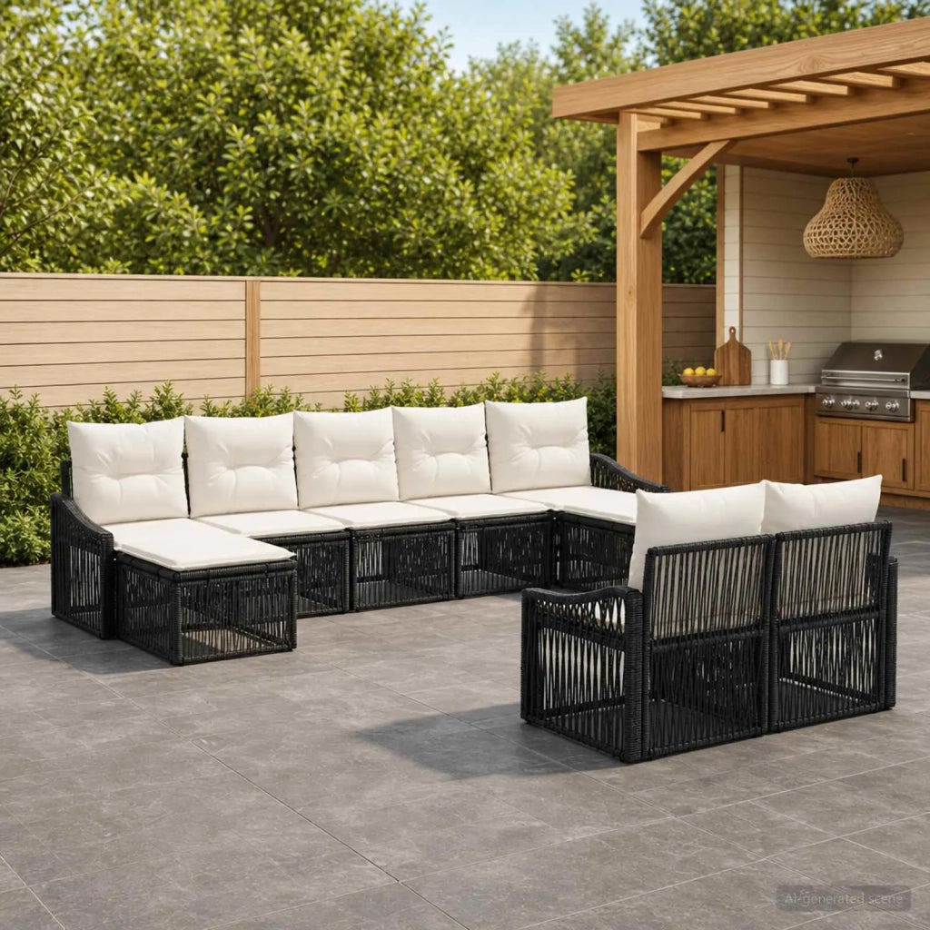 Set Divano da Giardino 9 pz Nero polyrattan 3436132