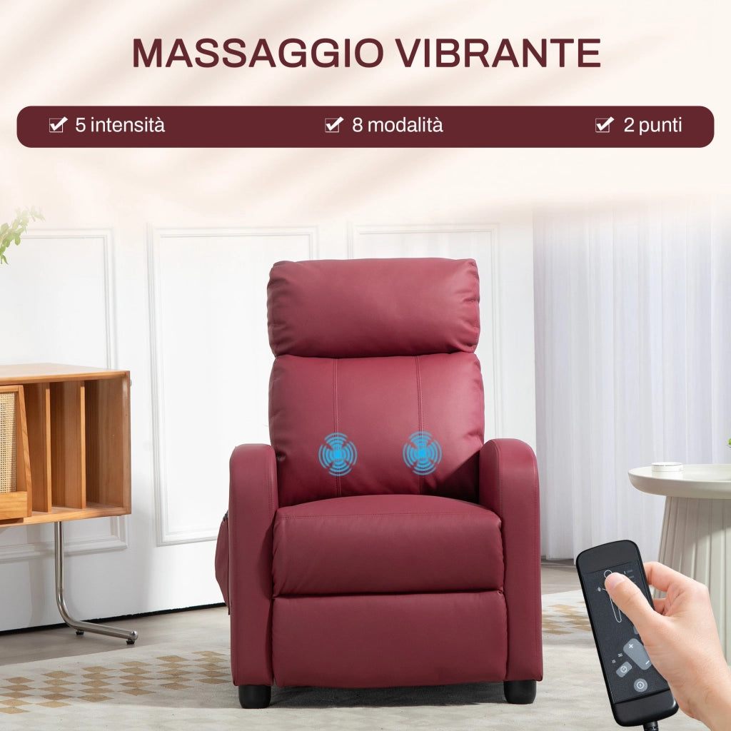 Poltrona Relax Massaggiante 68x88x98 cm con Telecomando e 8 Programmi Reclinazione e Poggiapiedi Rosso