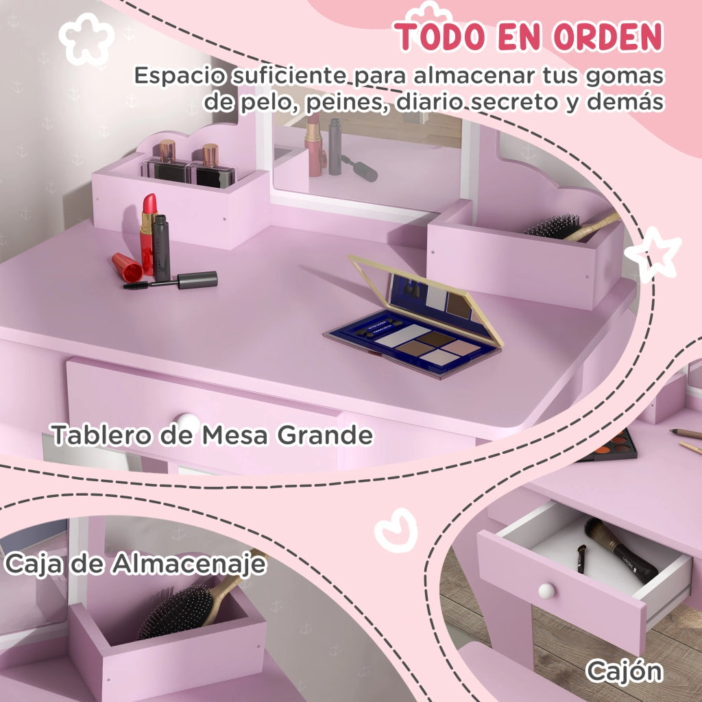 Scrivania con specchio e cassetti per bambini ¨C Minimal ¨C rosa