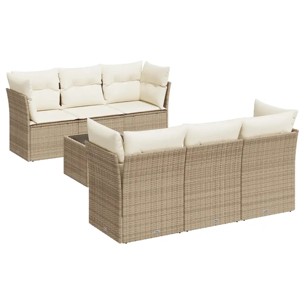 Set Divani da Giardino 7 pz con Cuscini Beige in Polyrattan 3217258