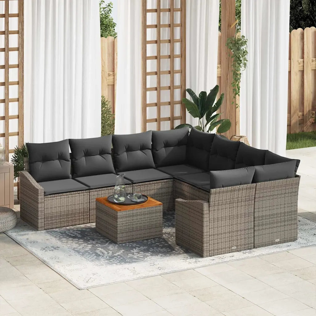 Set Divano da Giardino 9 pcs Grigio polyrattan 3356480