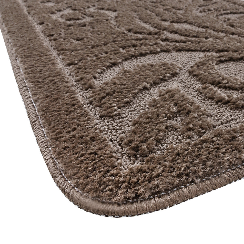 Tappeto Bagno Damascato Parure Marrone Morbido Soffice Assorbente Antiscivolo Lavabile