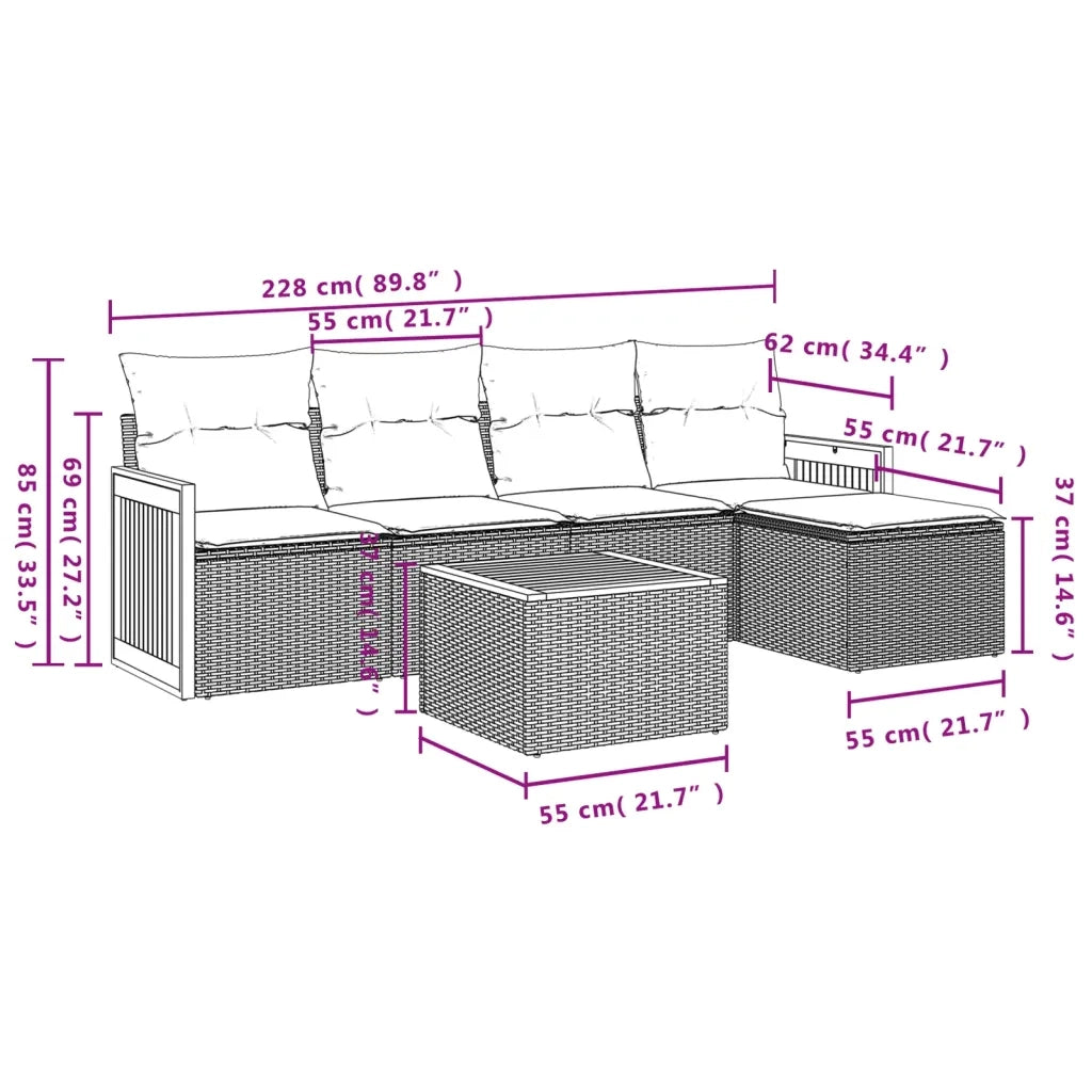 Set Divano da Giardino 6 pz con Cuscini Nero in Polyrattan 3227602