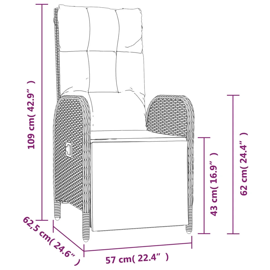 Set da Pranzo da Giardino 3 pz con Cuscini in Polyrattan Grigio 3185092