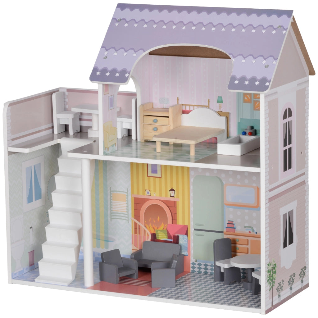 Casetta per Bambini con Balcone 2 Piani e Mobili ¨C Minimal ¨C Multicolore