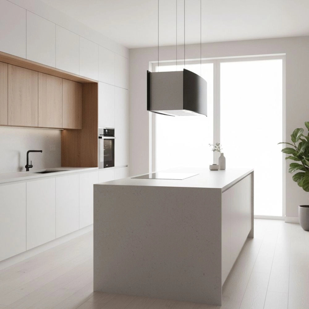 Cappa Samet a isola MCIB101 90 cm. con pannelli in vetro curvi colore nero