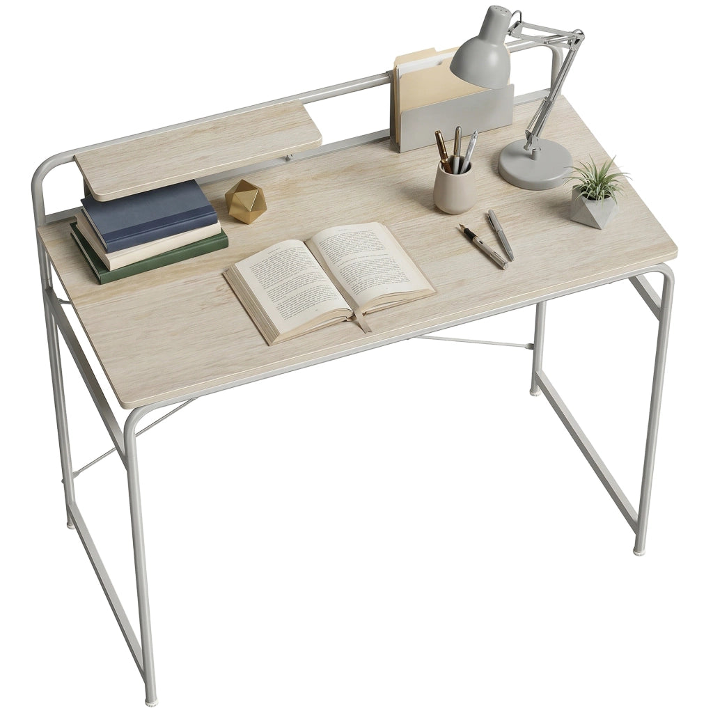 Scrivania Moderna con Scaffale e Struttura Metallo ¨C zephmum ¨C 98x48x88,5 cm Roble