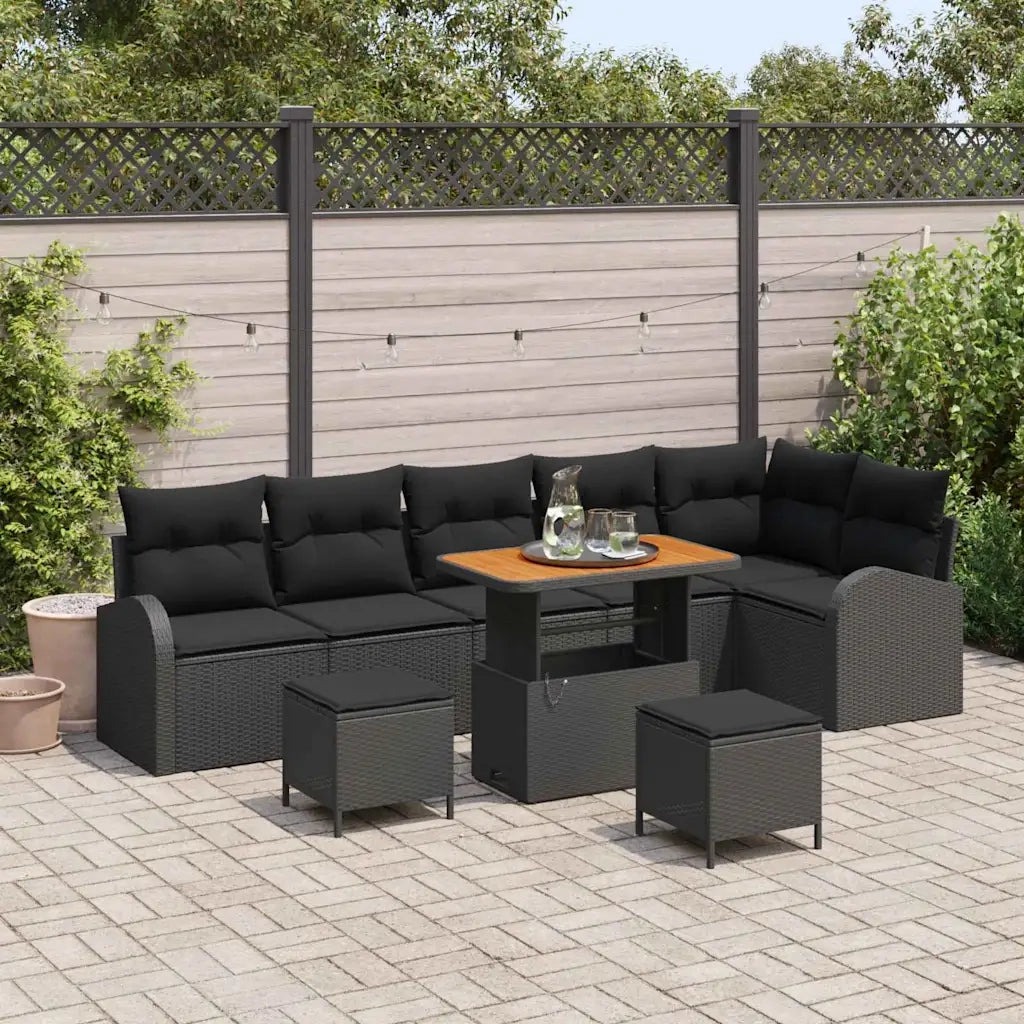 Set Divano da Giardino con cuscino 9 pcs Nero polyrattan 3362414
