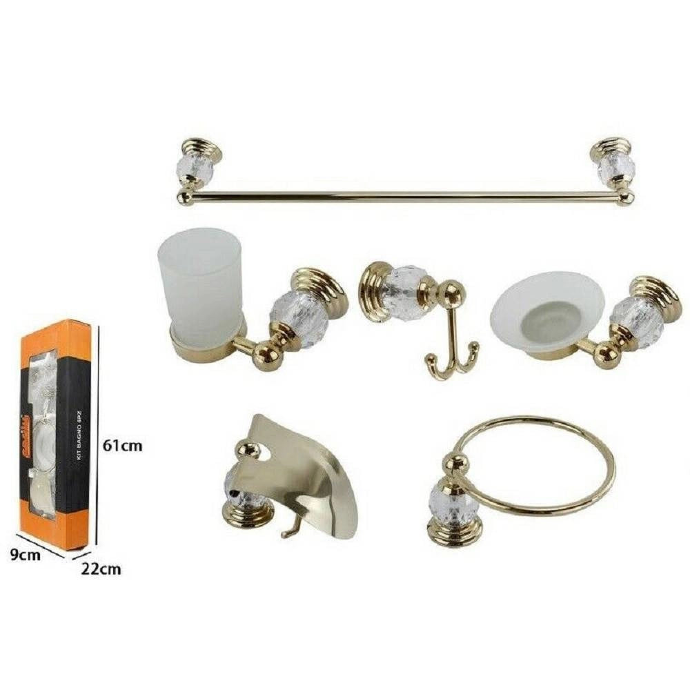 Trade Shop - Set Bagno 6pz Vetro Intagliato 69202 Porta Asciugamano Rotolo Bicchiere Spazzolino -
