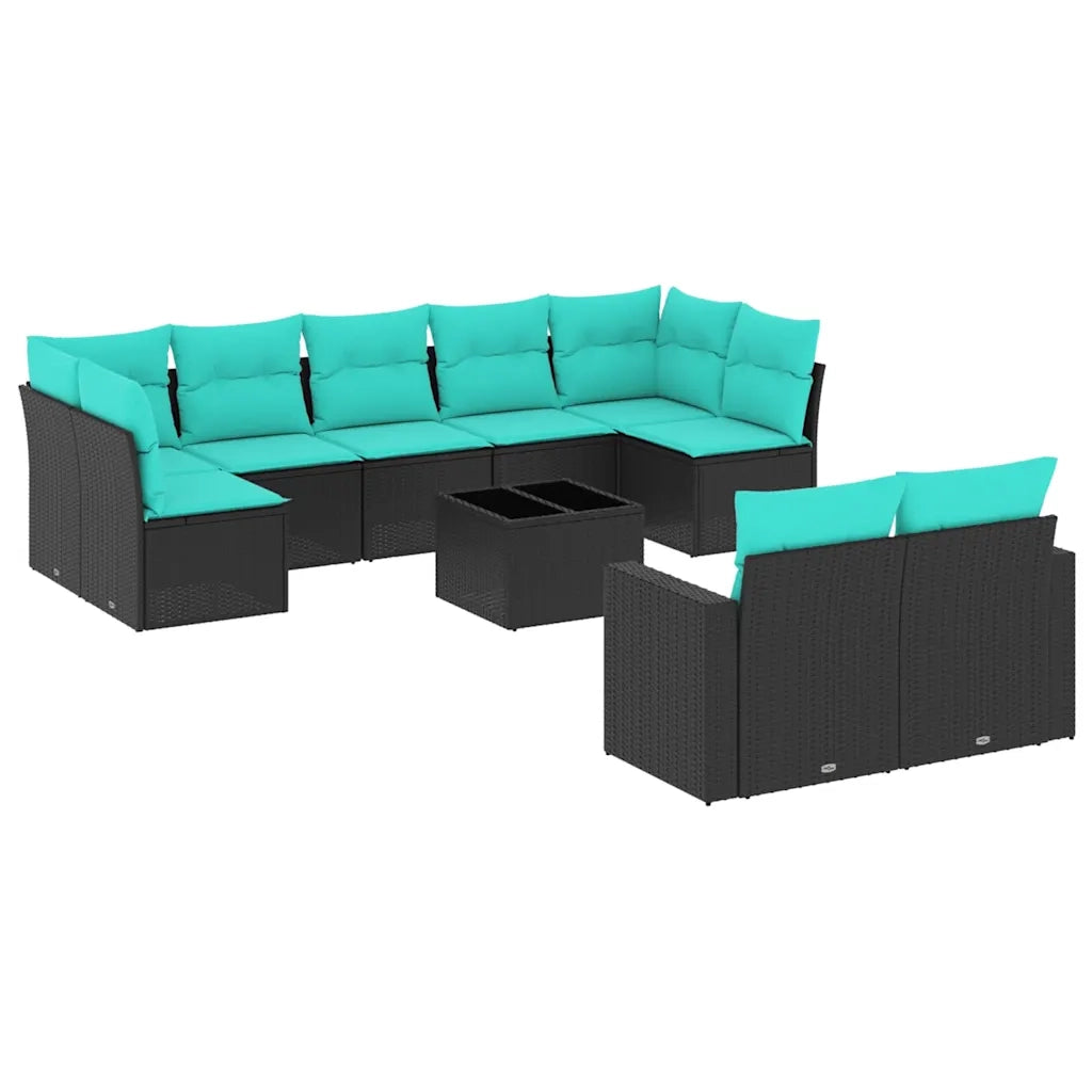 Set Divani da Giardino 10 pz con Cuscini Nero in Polyrattan 3219417