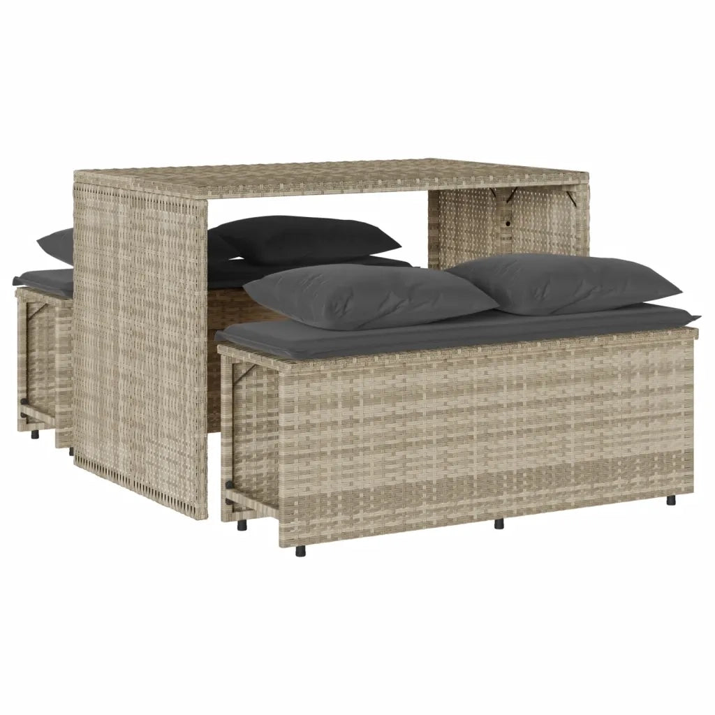 Set Pranzo da Giardino 3pz con Cuscini Grigio Chiaro Polyrattan 4003907