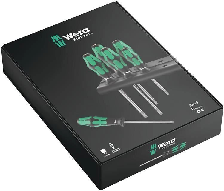 Wera 05105650001 Kraftform Set di cacciaviti 6 pezzi con impugnatura ergonomica e punte Lasertip Phillips e fessura colore Nero Verde