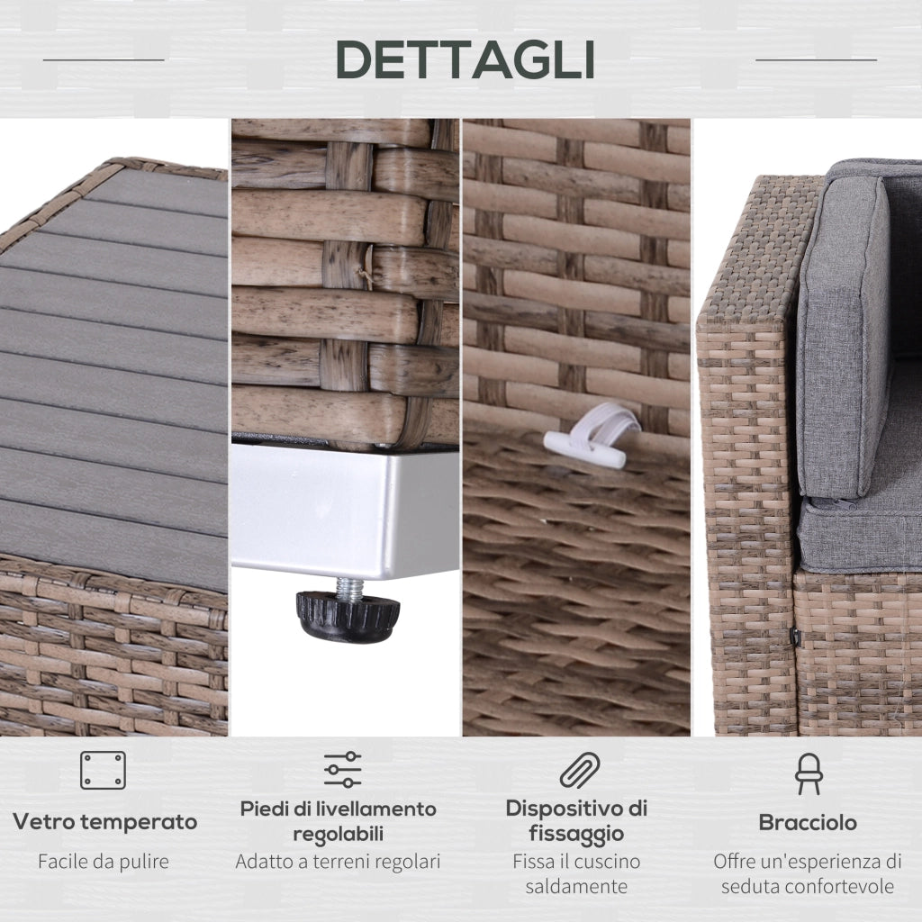 Set Salotto Giardino 7 Pezzi Rattan ¨C Xylo ¨C Divano Modulabile con Tavolino e Cuscini Grigio
