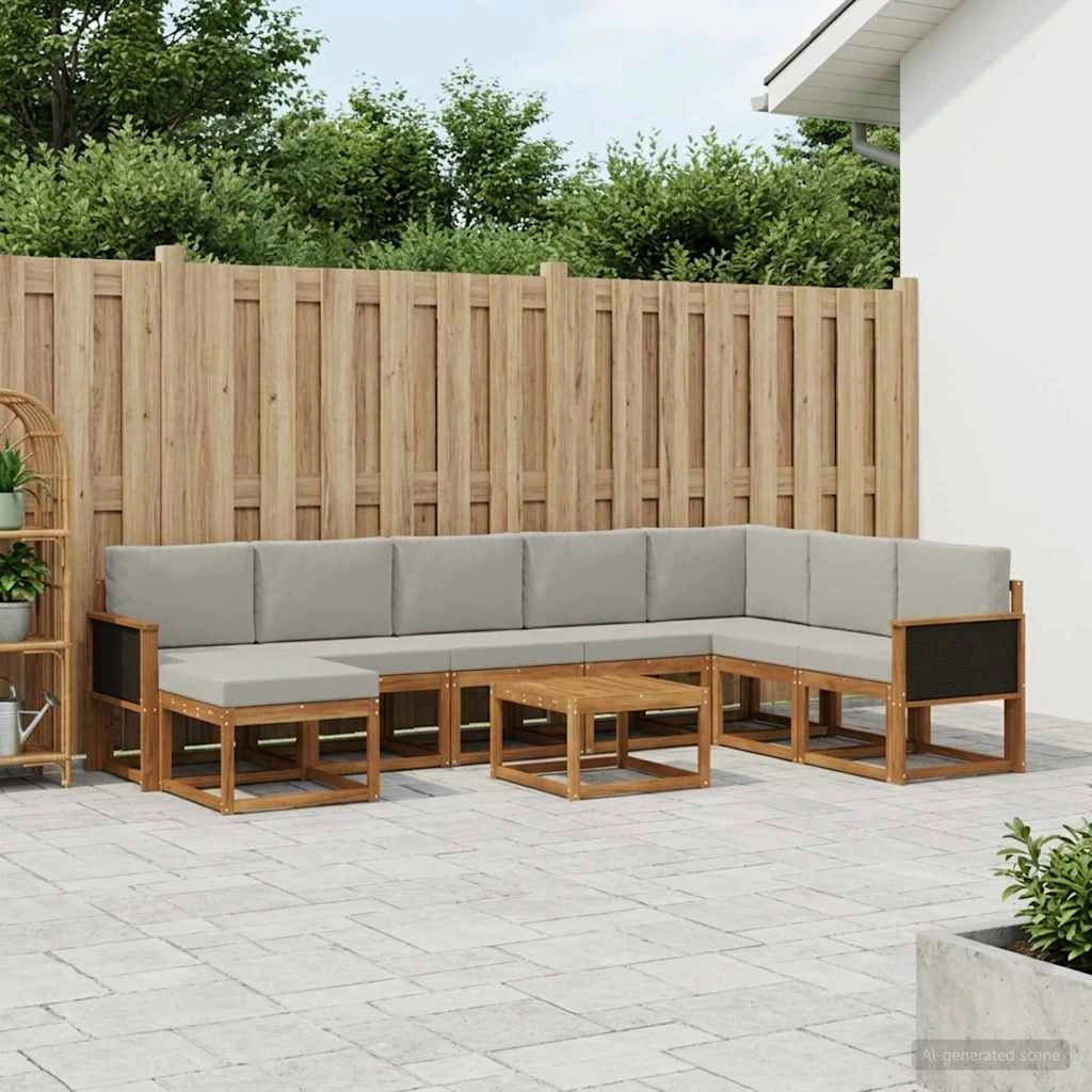 Set di divani da esterno 9 pz Naturale e Grigio Chiaro 3385462
