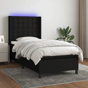 Letto a Molle con Materasso e LED Nero 90x200 cm in Tessuto
