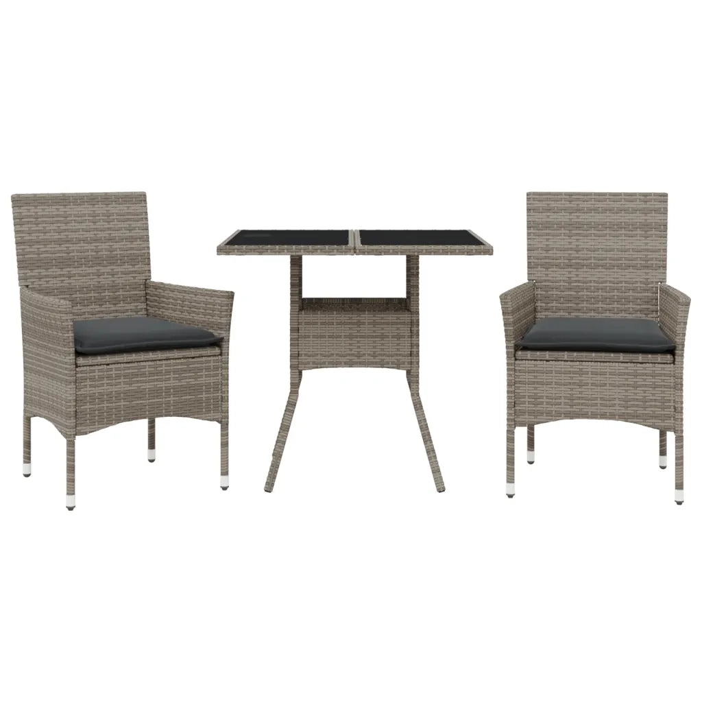 Set da Pranzo da Giardino 3pz con Cuscini in Polyrattan e Vetro 3278605